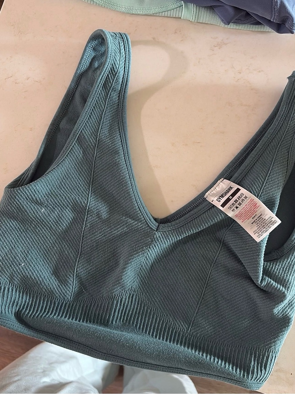 Gymshark Ribbed V-Neck Bralette in Teal Green